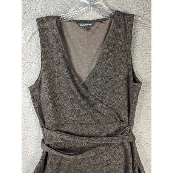 Toad & Co Small Womens Organic Cotton Waist Tie V-Neck Brown Midi Dress Pockets - Picture 9 of 12